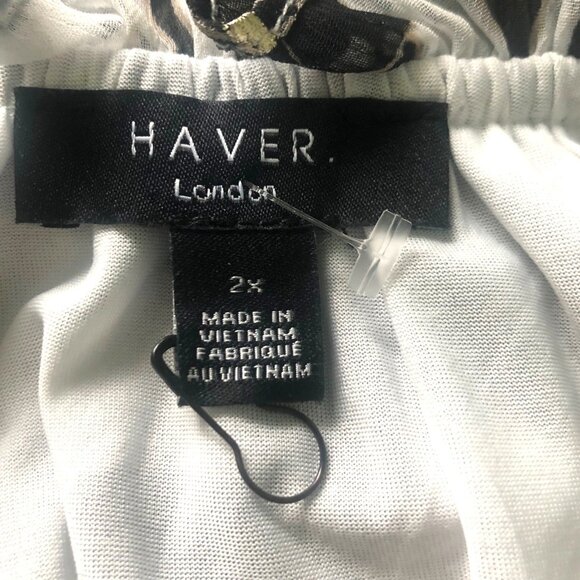 HAVER-London Boho-Chic Semi-Sheer Black Florals Gold Flecks Chiffon Blouse Sz 2X - Picture 6 of 6